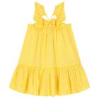 Girls Yellow Bow Dress, 1, hi-res