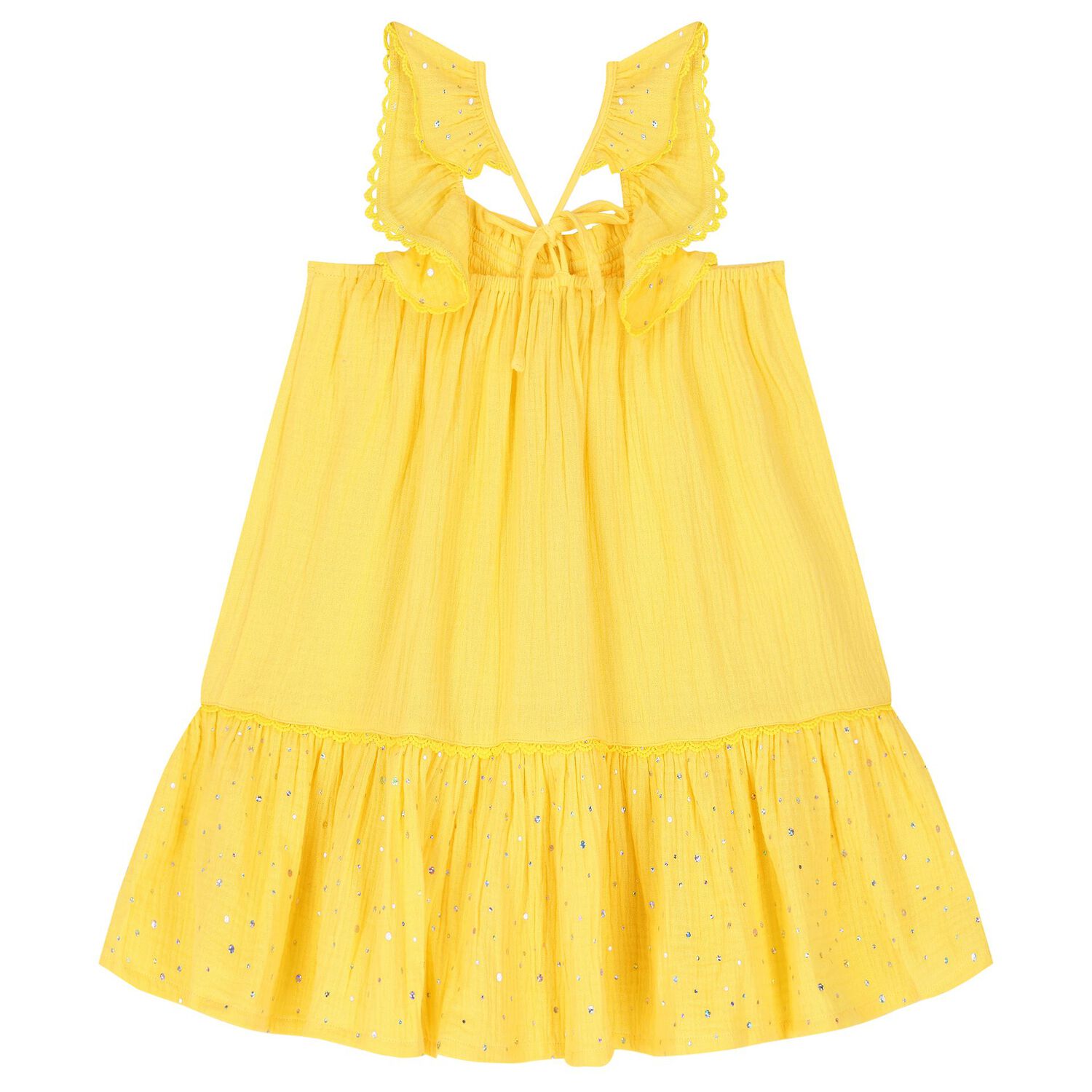 Girls Yellow Bow Dress, 1, hi-res