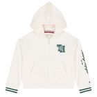 Girls Ivory Crest Logo Hooded Zip Up Top, 1, hi-res