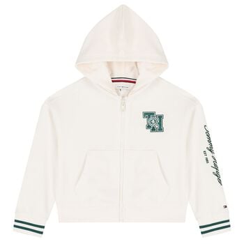 Girls Ivory Crest Logo Hooded Zip Up Top