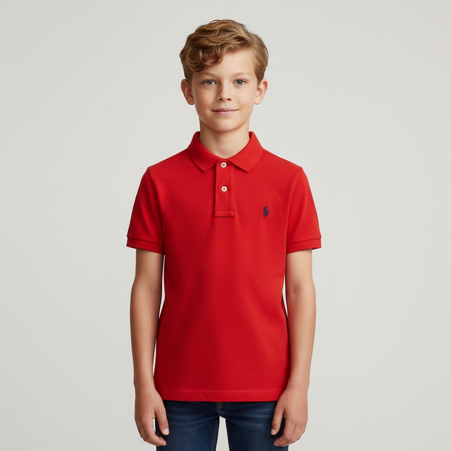 Boys Red Slim Fit Logo Polo Shirt, 2, hi-res