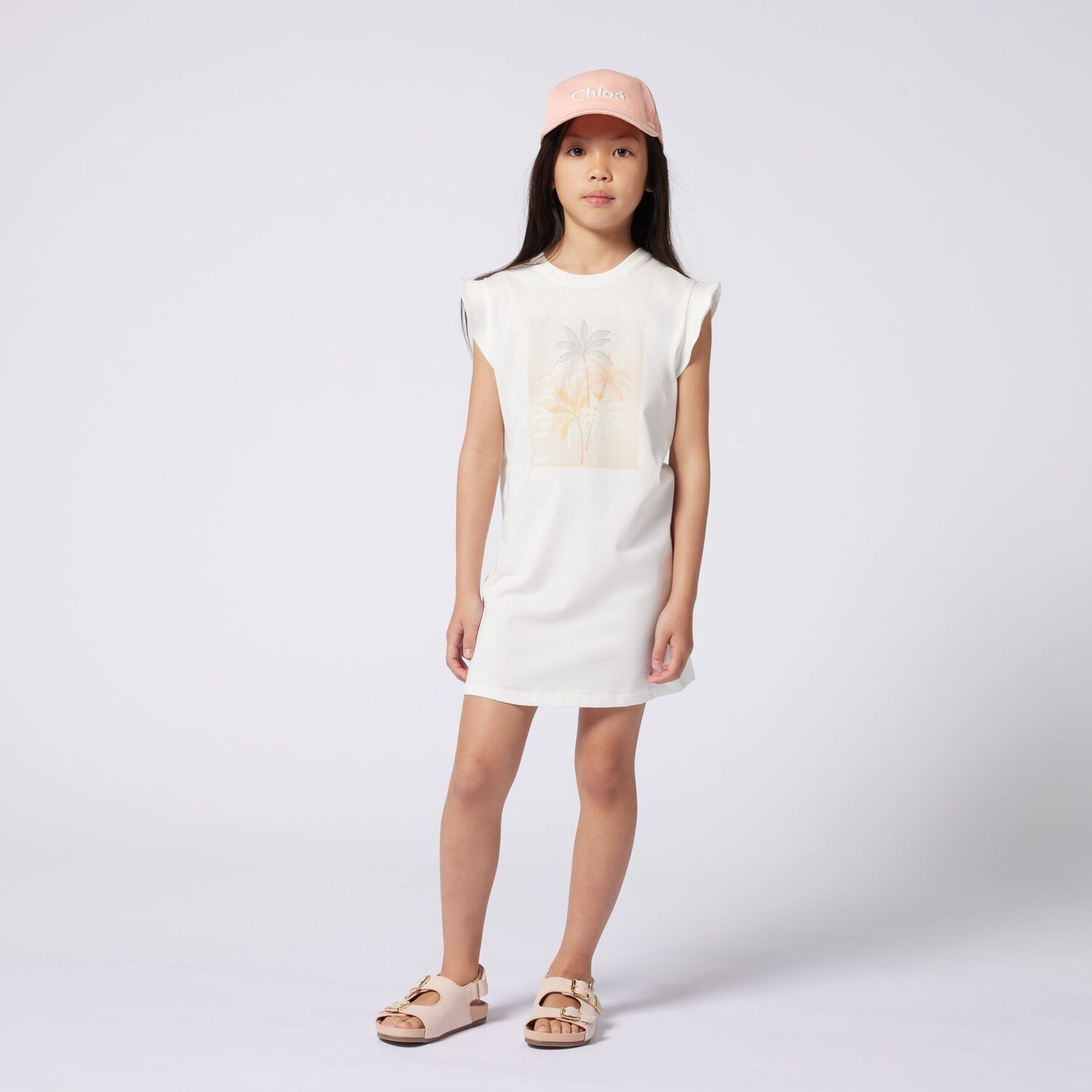 Girls White Logo Dress, 1, hi-res