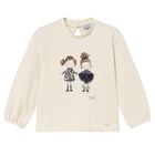Younger Girls Ivory Long Sleeve Top, 1, hi-res