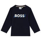 Younger Boys Navy Blue Logo Long Sleeve Top, 1, hi-res