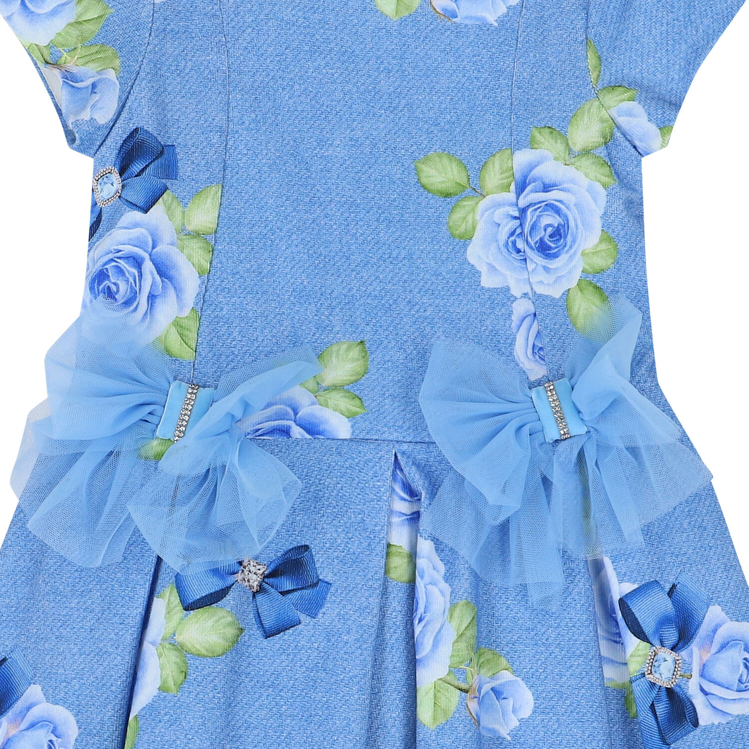 Girls Blue Floral Dress, 1, hi-res
