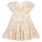 Girls Beige & Gold Lace Dress, 1, hi-res