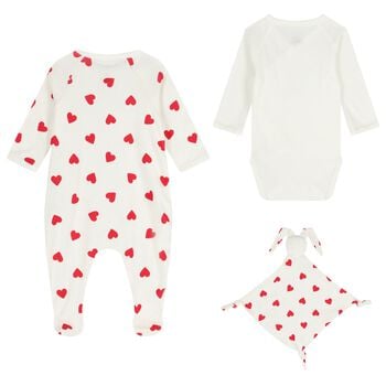 Baby Girls Ivory & Red Heart Babygrow Gift Set