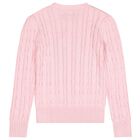 Girls Pink Logo Cable Knit Jumper, 1, hi-res
