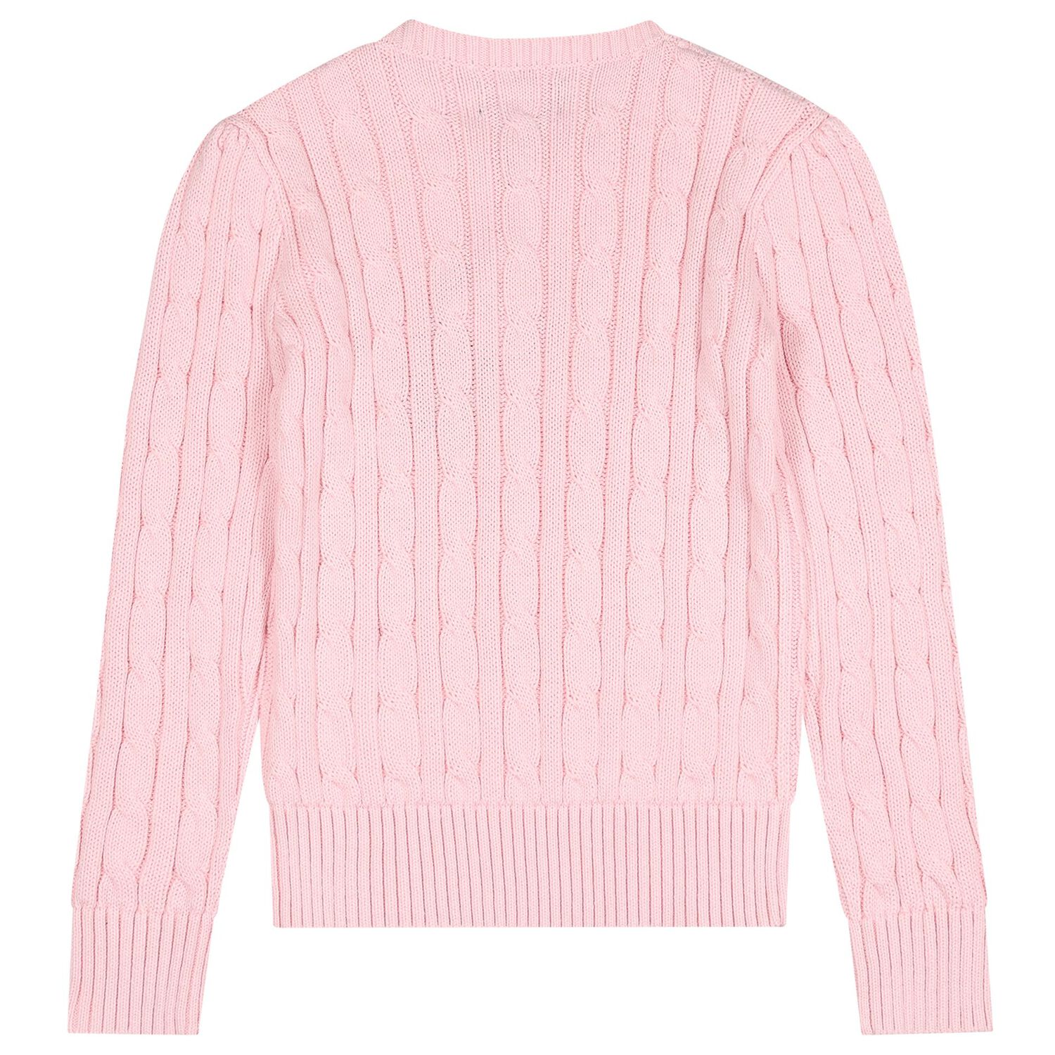Girls Pink Logo Cable Knit Jumper, 1, hi-res