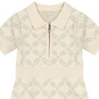 Girls Ivory & Gold Logo Knitted Polo Dress, 1, hi-res