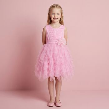 Girls Pink Flower Tulle Dress