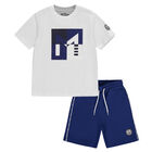 Boys White & Navy Blue Short Set, 1, hi-res