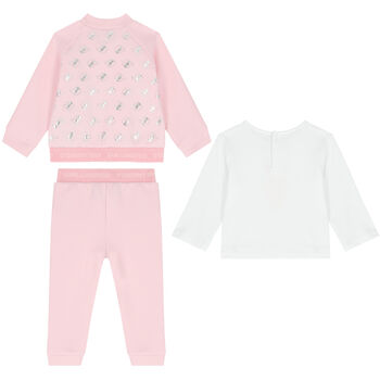 Younger Girls Pink & White Logo 3-Piece Tracksuit