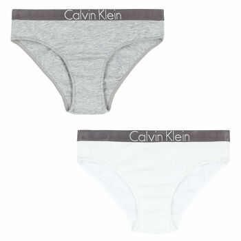 Girls Grey & White Bikini Brief (2 Pack)