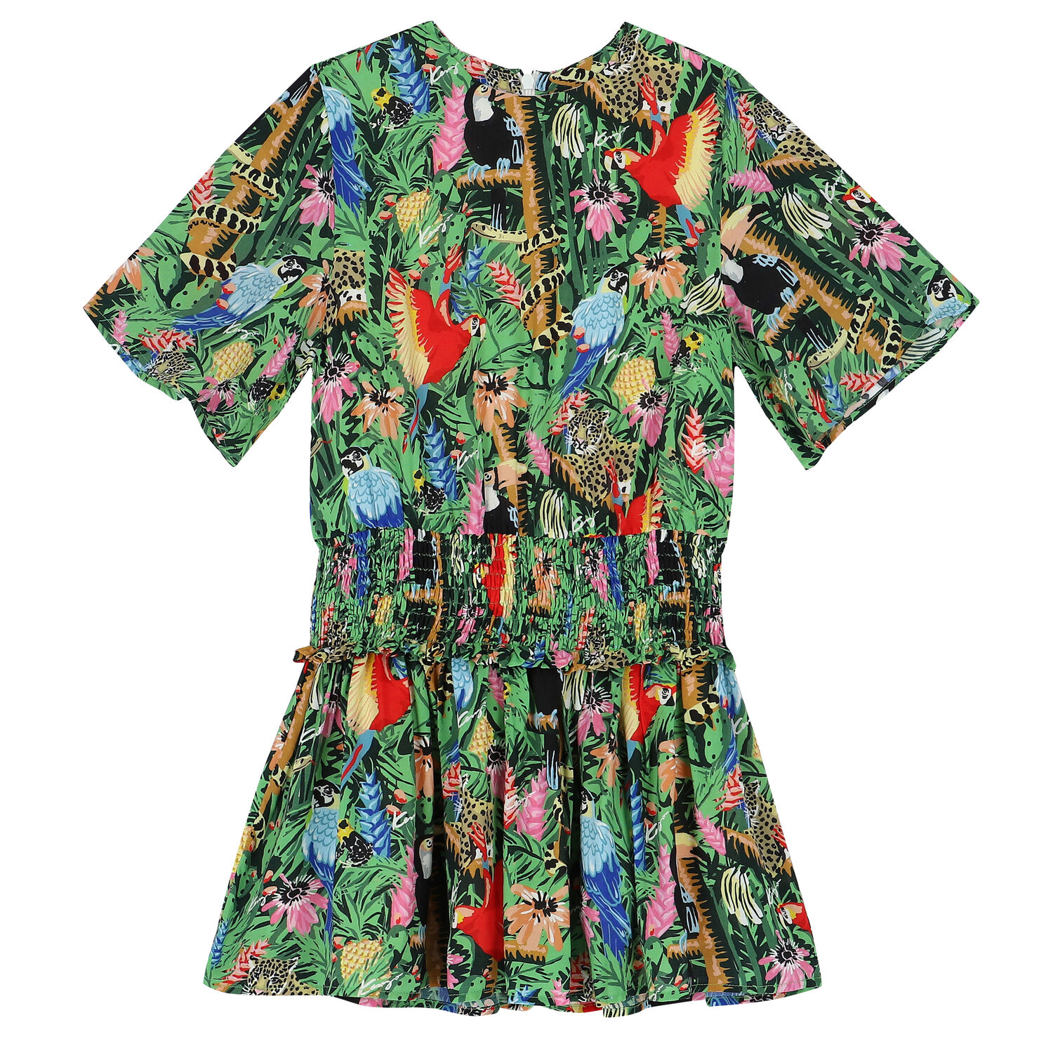 Girls Green Tropical Dress, 1, hi-res