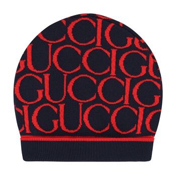 Navy Blue & Red Logo Jacquard Hat
