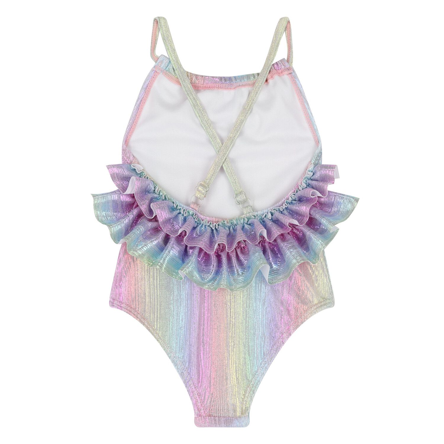 Younger Girls Iridescent Rainbow Swimsuit , 1, hi-res