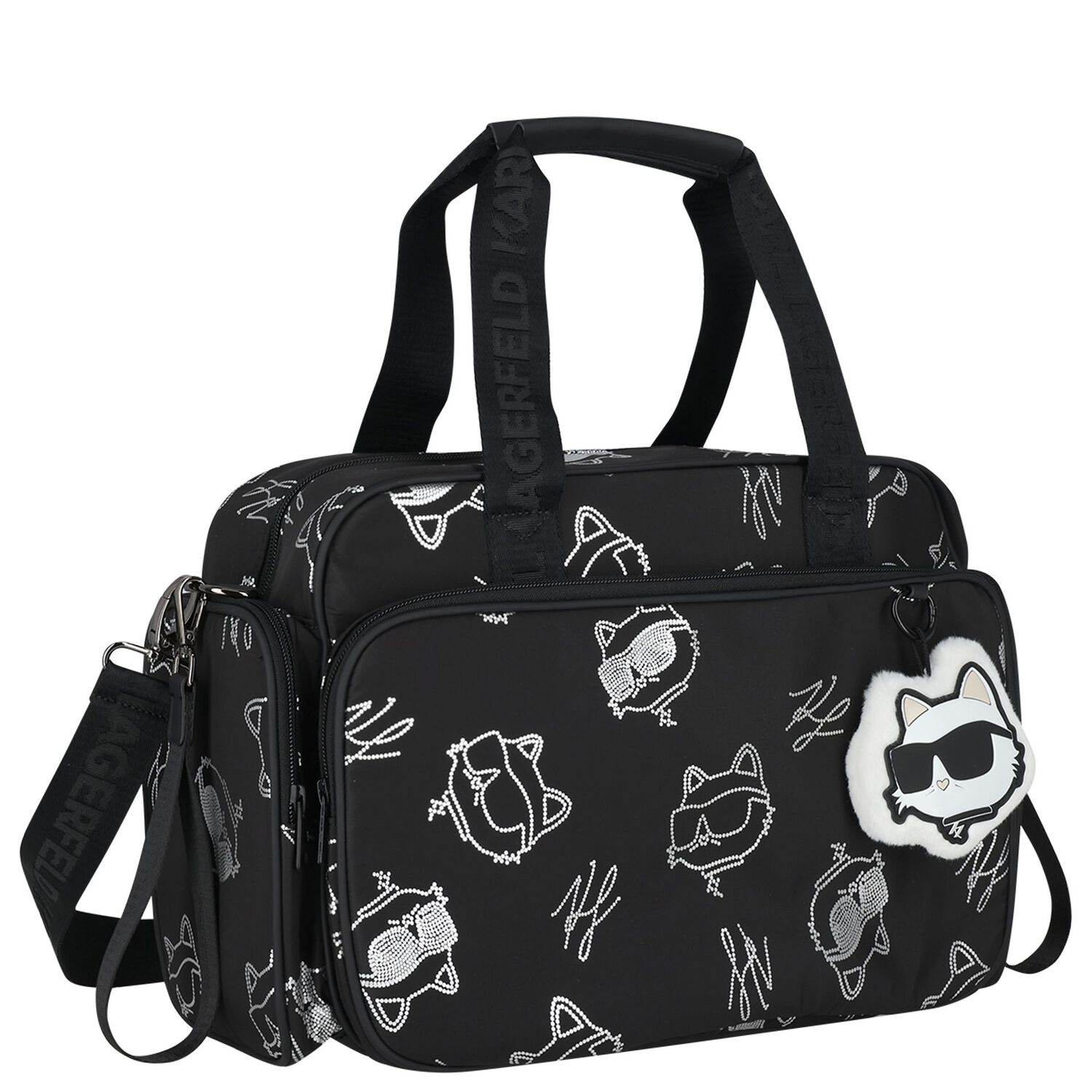 Black & White Choupette Logo Baby Changing Bag ( 37cm ), 1, hi-res
