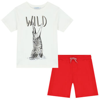 Boys Ivory & Red Crocodile Shorts Set