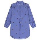 فستان بناتي مخطط باللونين الأزرق والأبيض بنقشة دب بولو, 1, hi-res