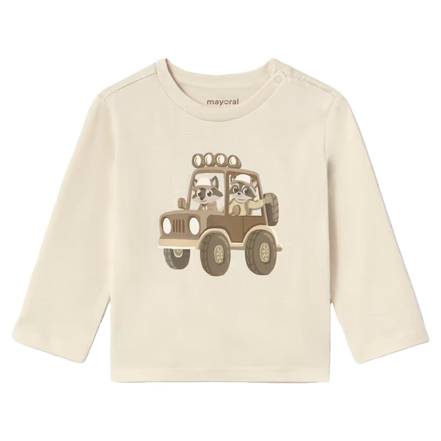Younger Boys Beige Car Long Sleeve Top, 2, hi-res