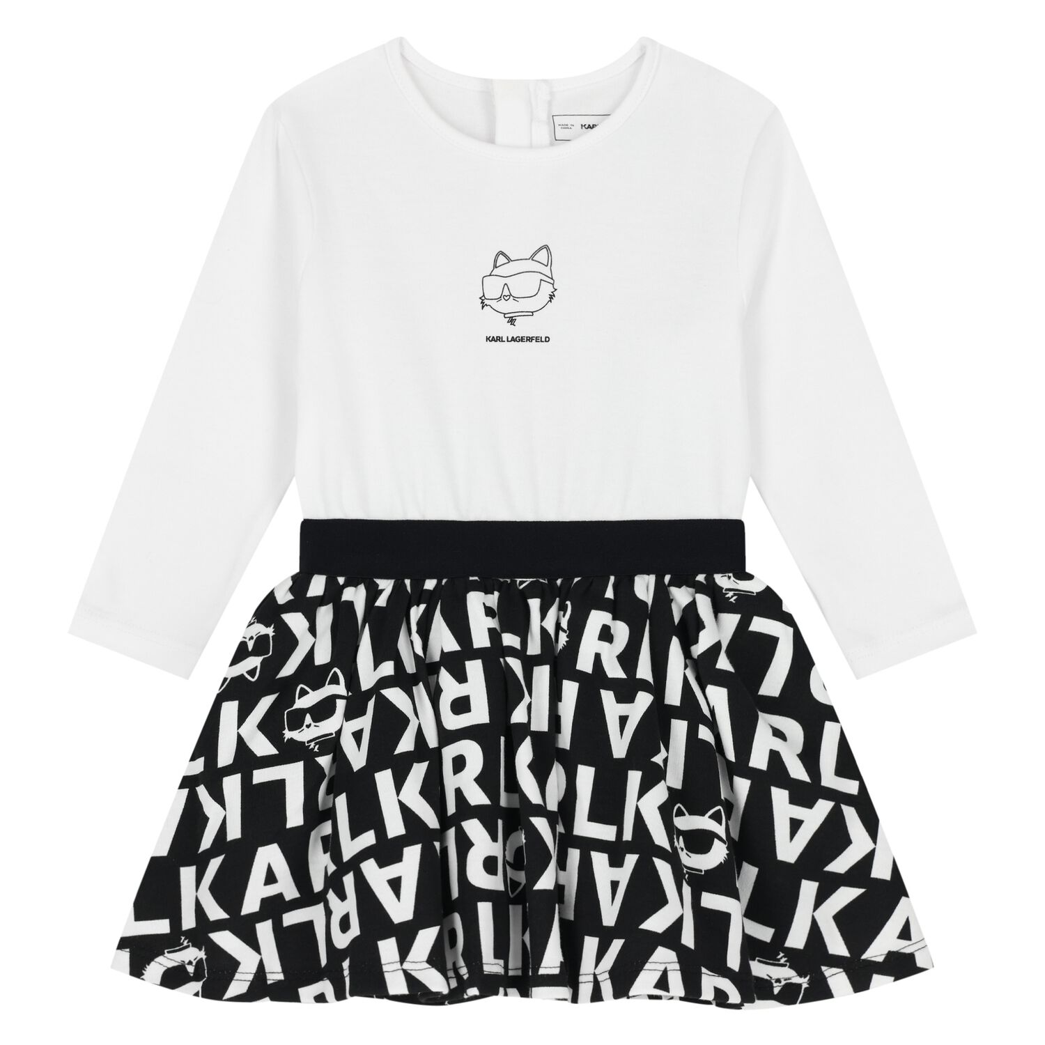 Younger Girls White & Black Choupette Logo Dress, 1, hi-res