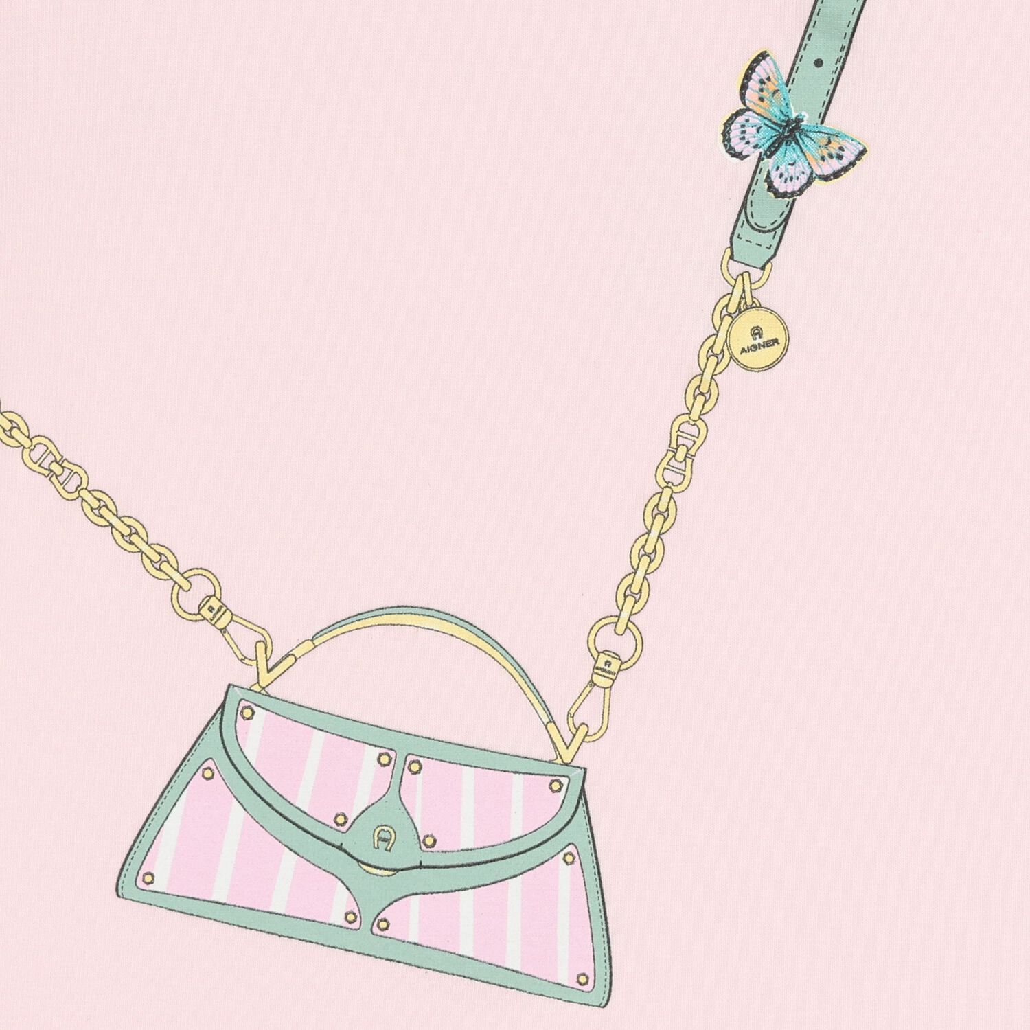 تيشيرت بنات بشعار الحقيبة باللون الوردى, 1, hi-res