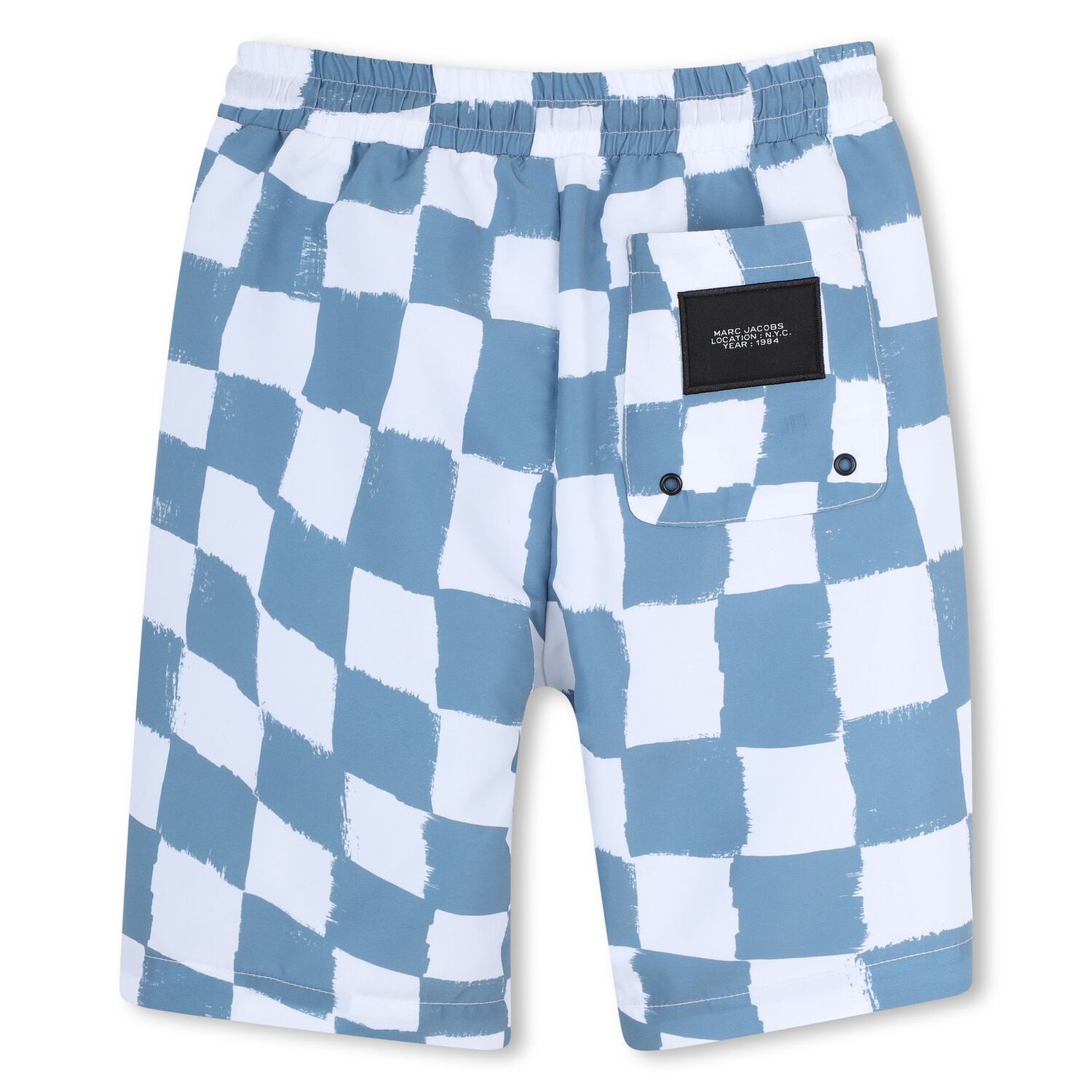 Boys Blue & White Checkerboard Swim Shorts , 1, hi-res