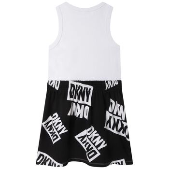 Girls Black & White Logo Dress