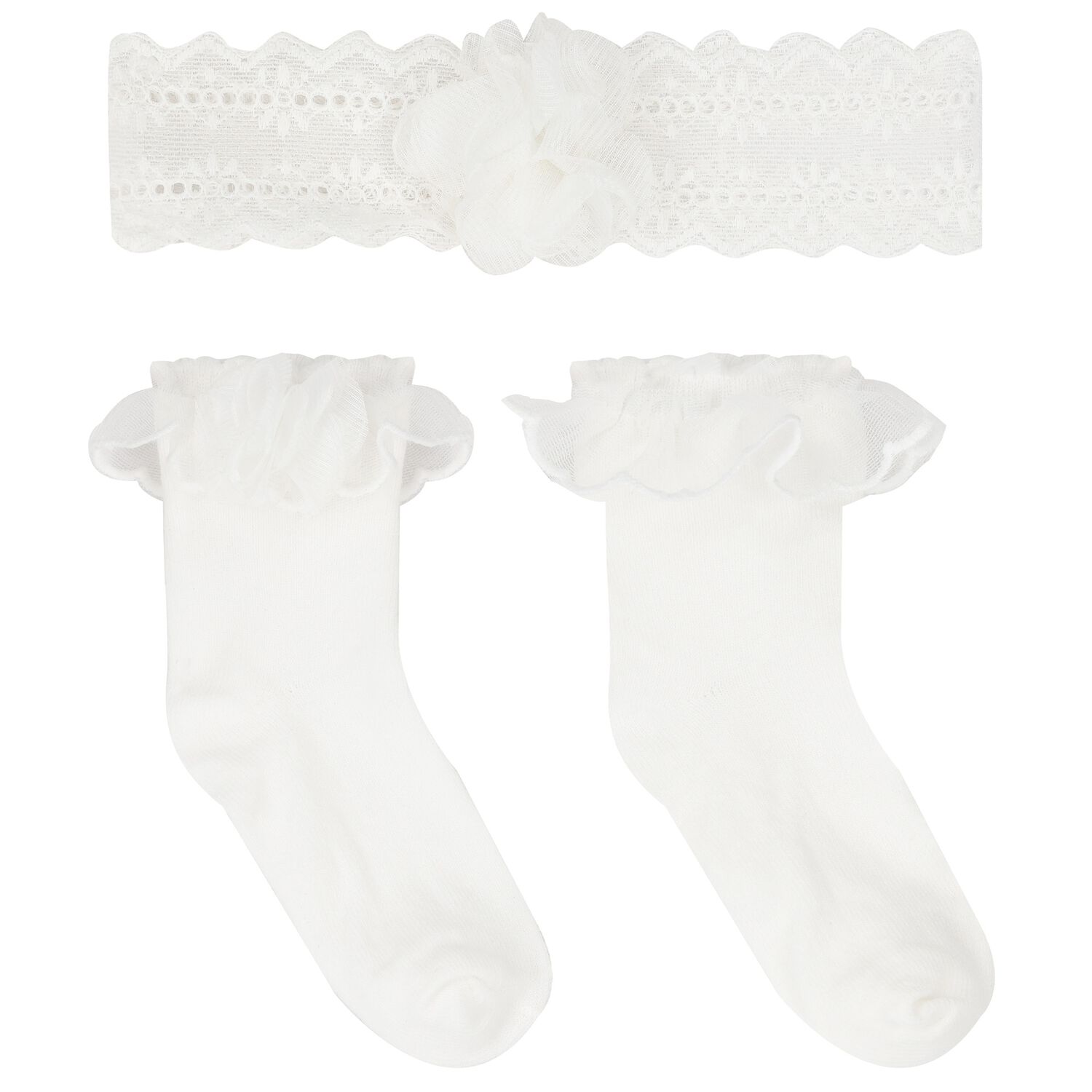 Baby Girls White Headband & Socks Set, 1, hi-res image number null