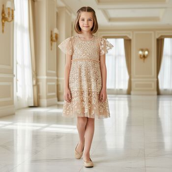 Girls Gold Sequin & Tulle Dress