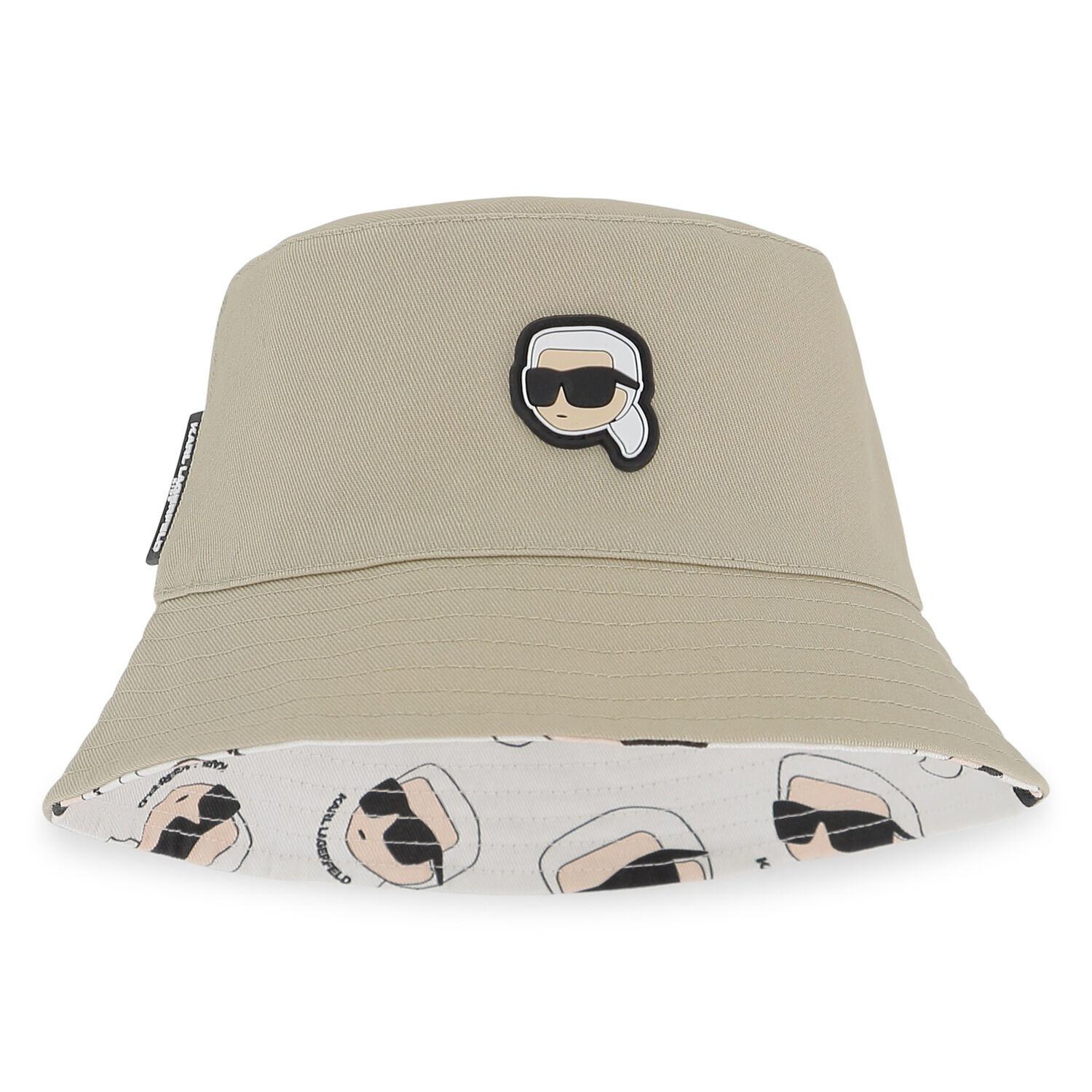 Baby Boys Beige & White Ikonik Karl Reversible Bucket Hat, 1, hi-res