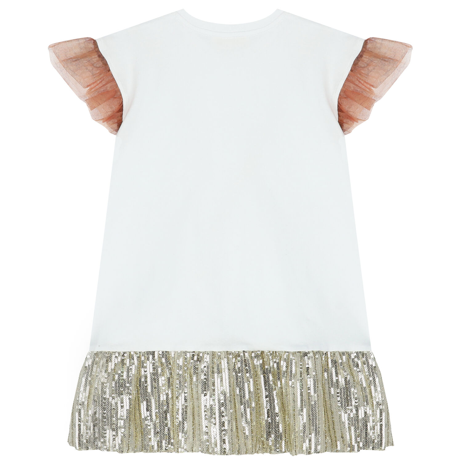 Girls White & Gold Geo Map Dress, 1, hi-res