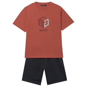 Boys Orange & Black Shorts Set