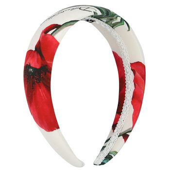Girls White & Red Poppy Headband
