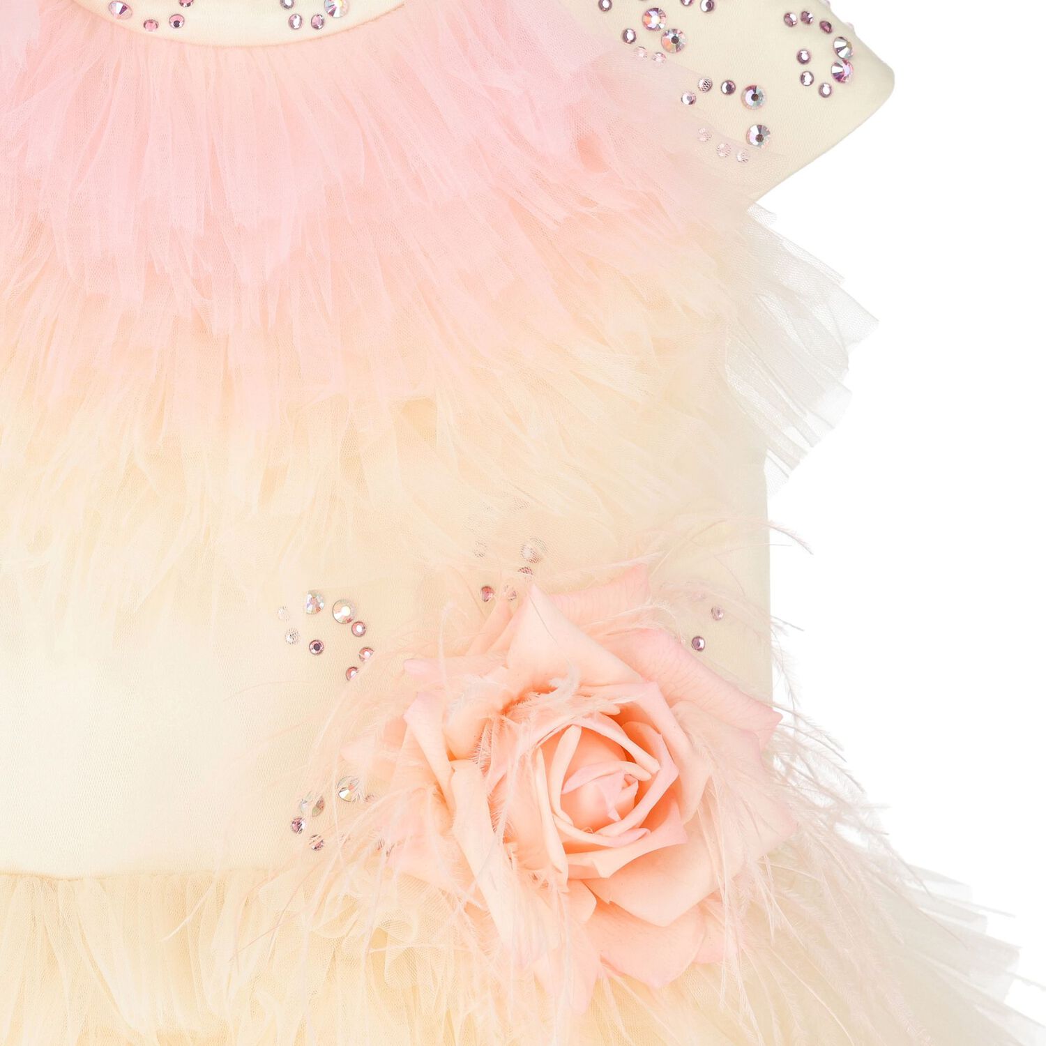 فستان بنات مكشكش من التول باللون الاصفر والوردى, 1, hi-res image number null