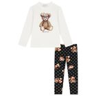 Girls Ivory & Black Teddy Bear Leggings Set, 1, hi-res