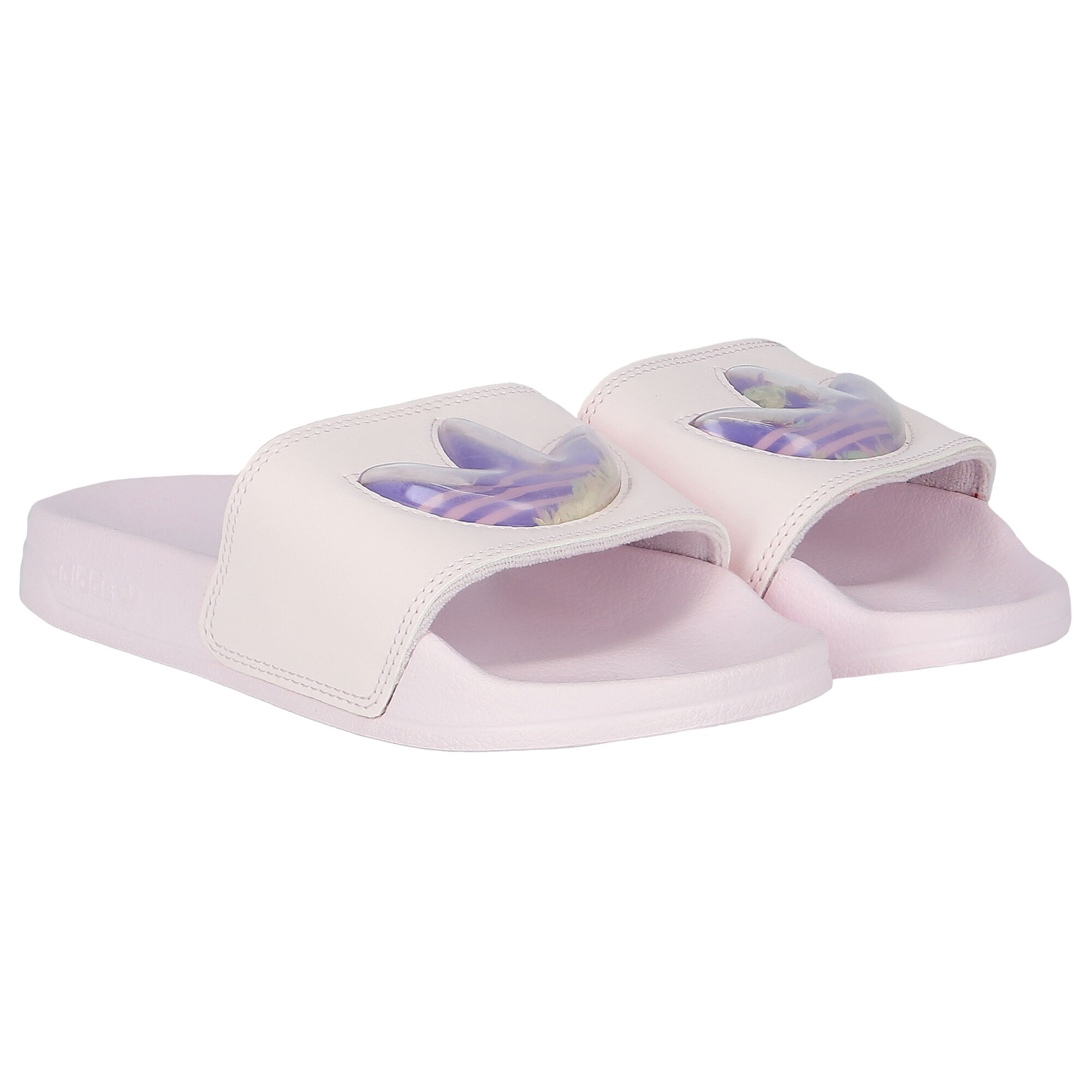 Pink and discount white adidas sliders