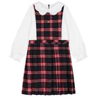 Girls Navy Blue & White Tartan Dress, 1, hi-res