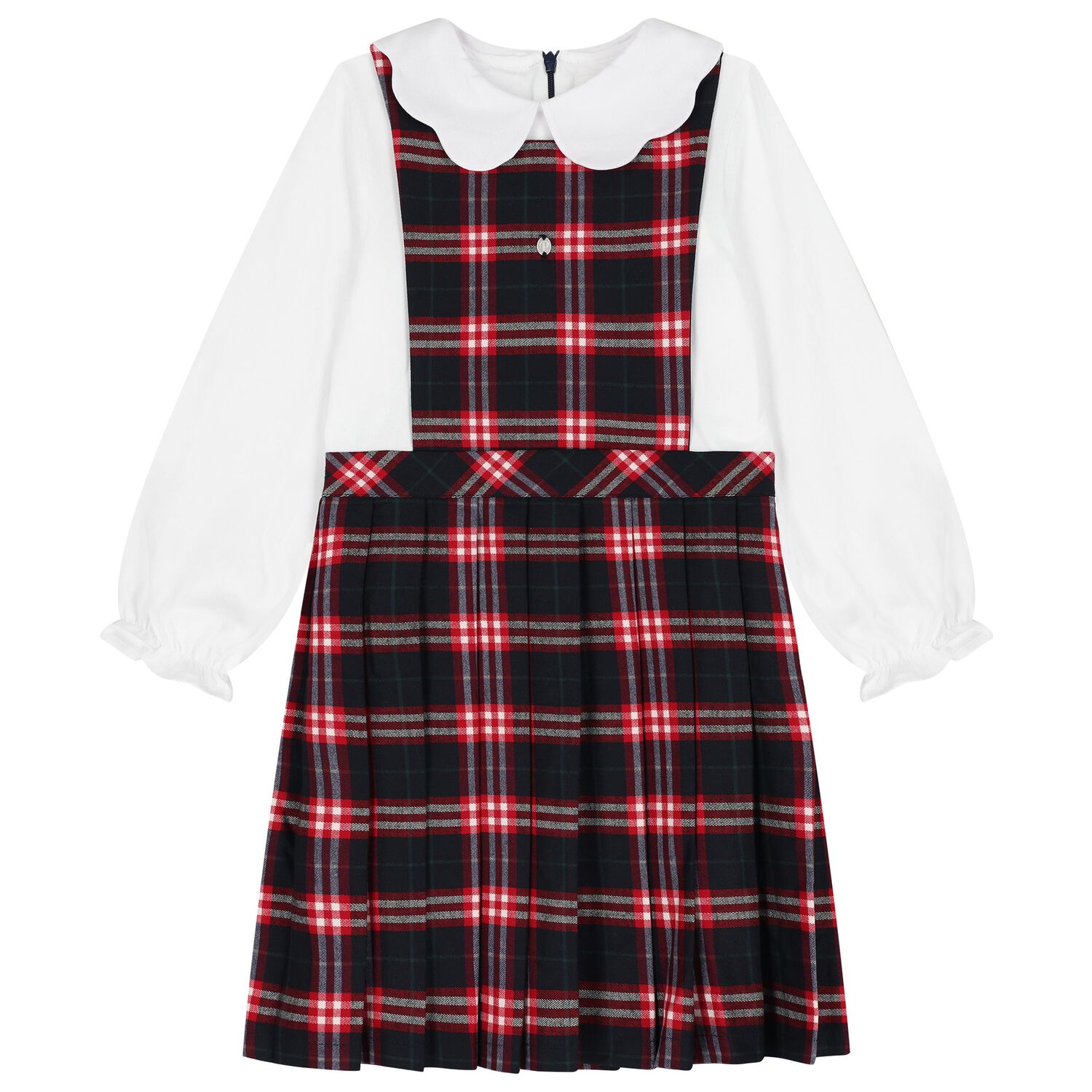 Girls Navy Blue & White Tartan Dress, 1, hi-res