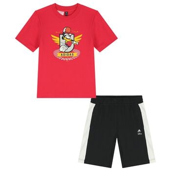 Boys Red & Black Mickey Mouse Shorts Set