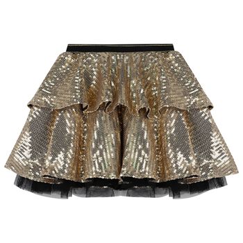 Girls Gold Sequin Logo Skirt
