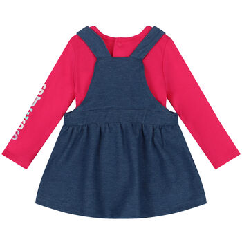 Baby Girls Pink & Blue Dungaree Set