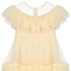 Girls Beige Tulle Dress, 1, hi-res