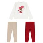 Girls Ivory, Red & Beige Leggings Set, 1, hi-res