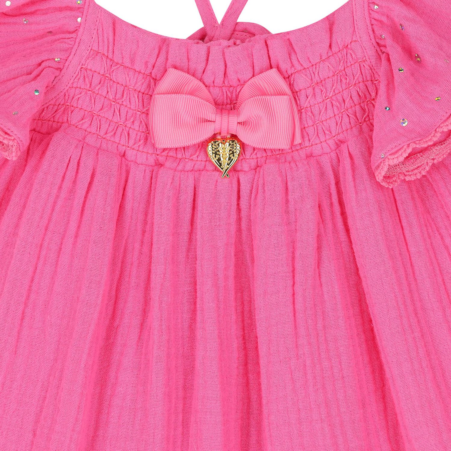 Girls Pink Bow Dress, 2, hi-res