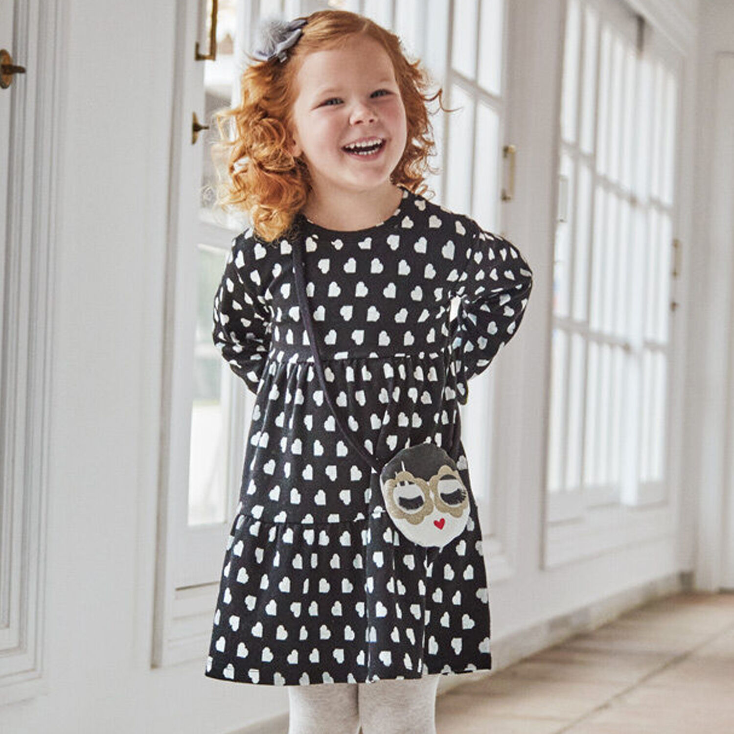 Girls Black Heart Dress & Bag Set, 2, hi-res image number null