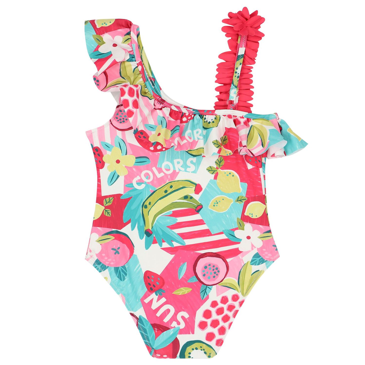 Girls Pink Floral Swimsuit, 2, hi-res