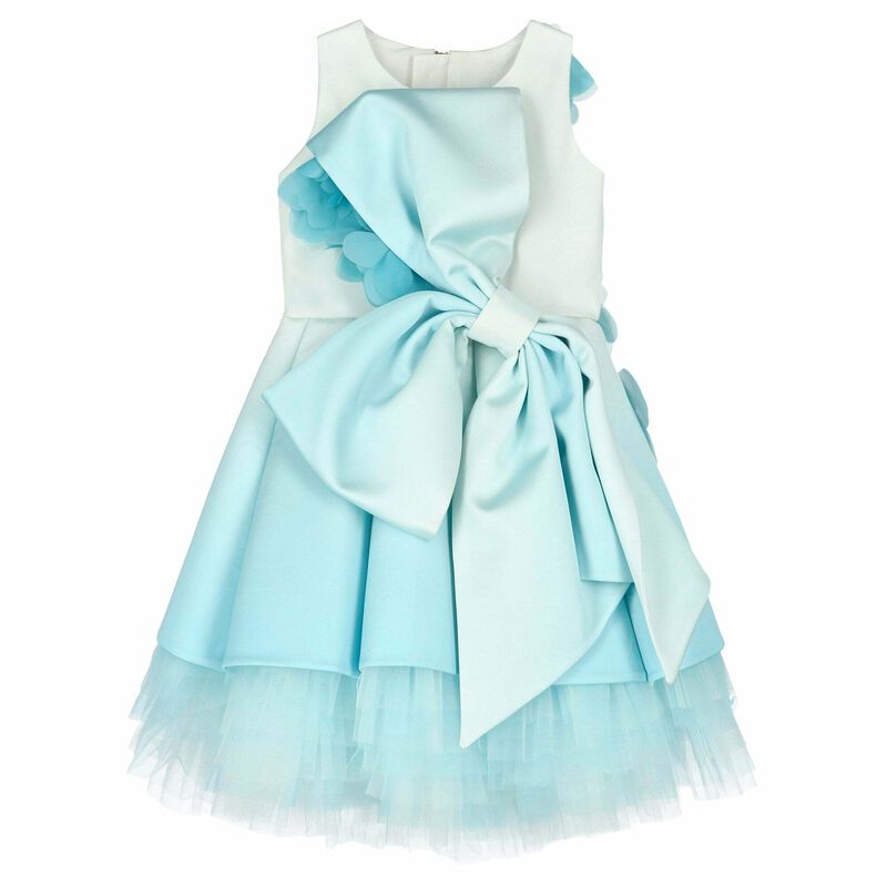 Girls Blue Satin & Tulle Dress, 2, hi-res image number null