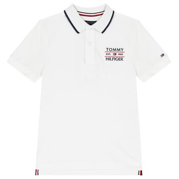 Boys White Logo Embroidery Polo Shirt